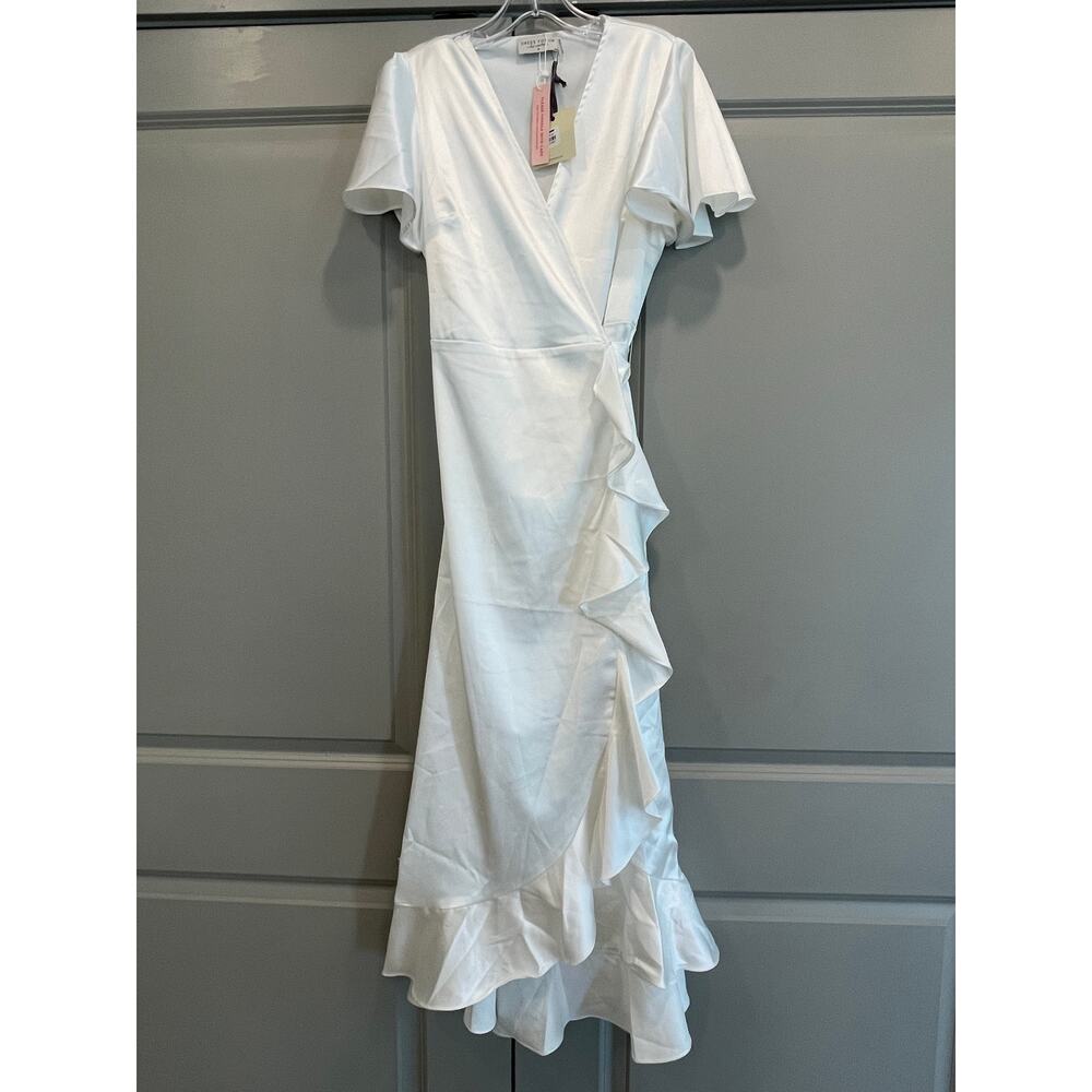 Dress Forum Summer Ruffle Gown Flutter Sleeves Maxi Dress Size M White